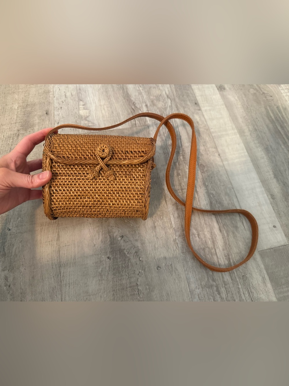 Mini Woven Straw Crossbody Bag - Leather Strap - Picture 2 of 13